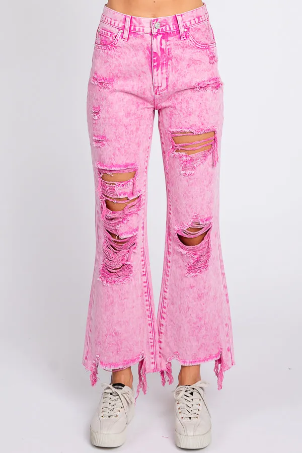 Acid Pink Vintage Cropped Flare