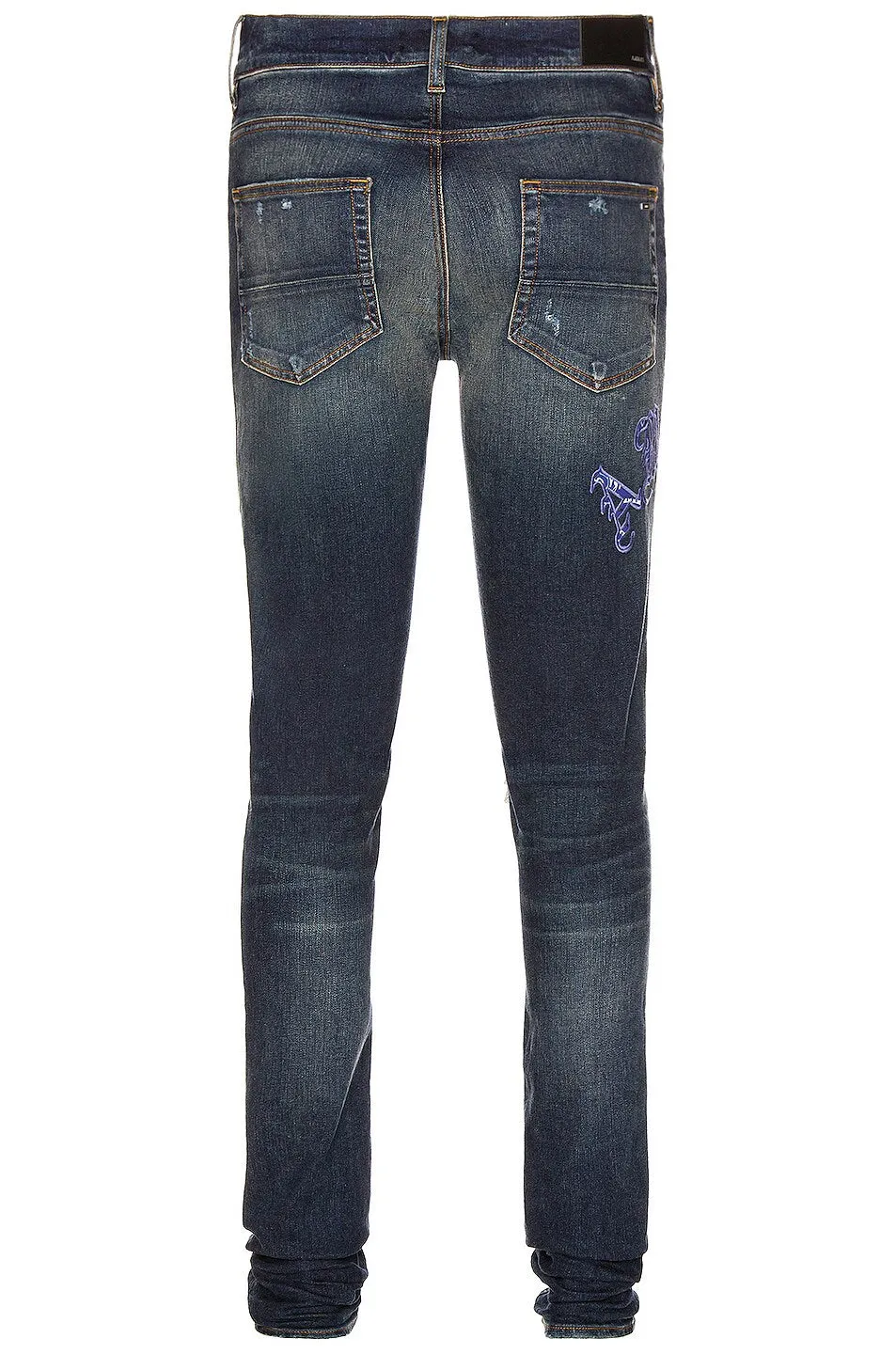 AMIRI OLD ENGLISH LOGO DISTRESSED JEANS