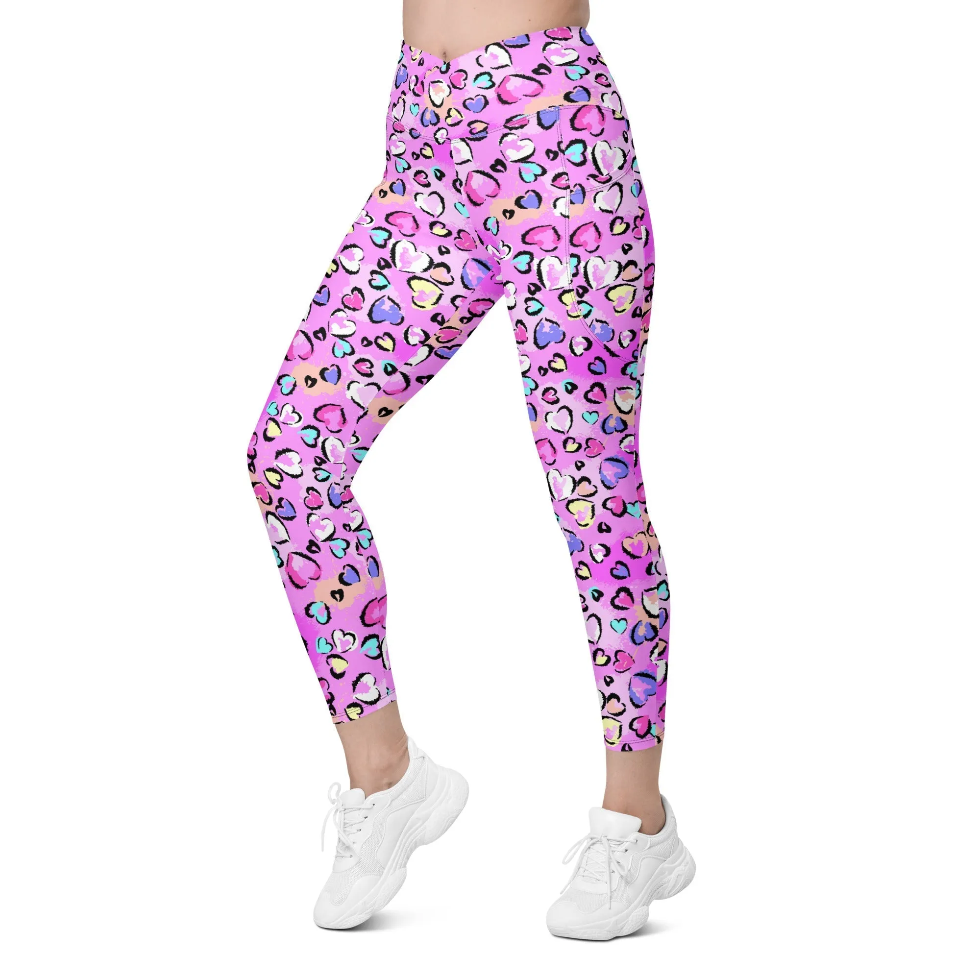 Artsy Heart Crossover Leggings With Pockets