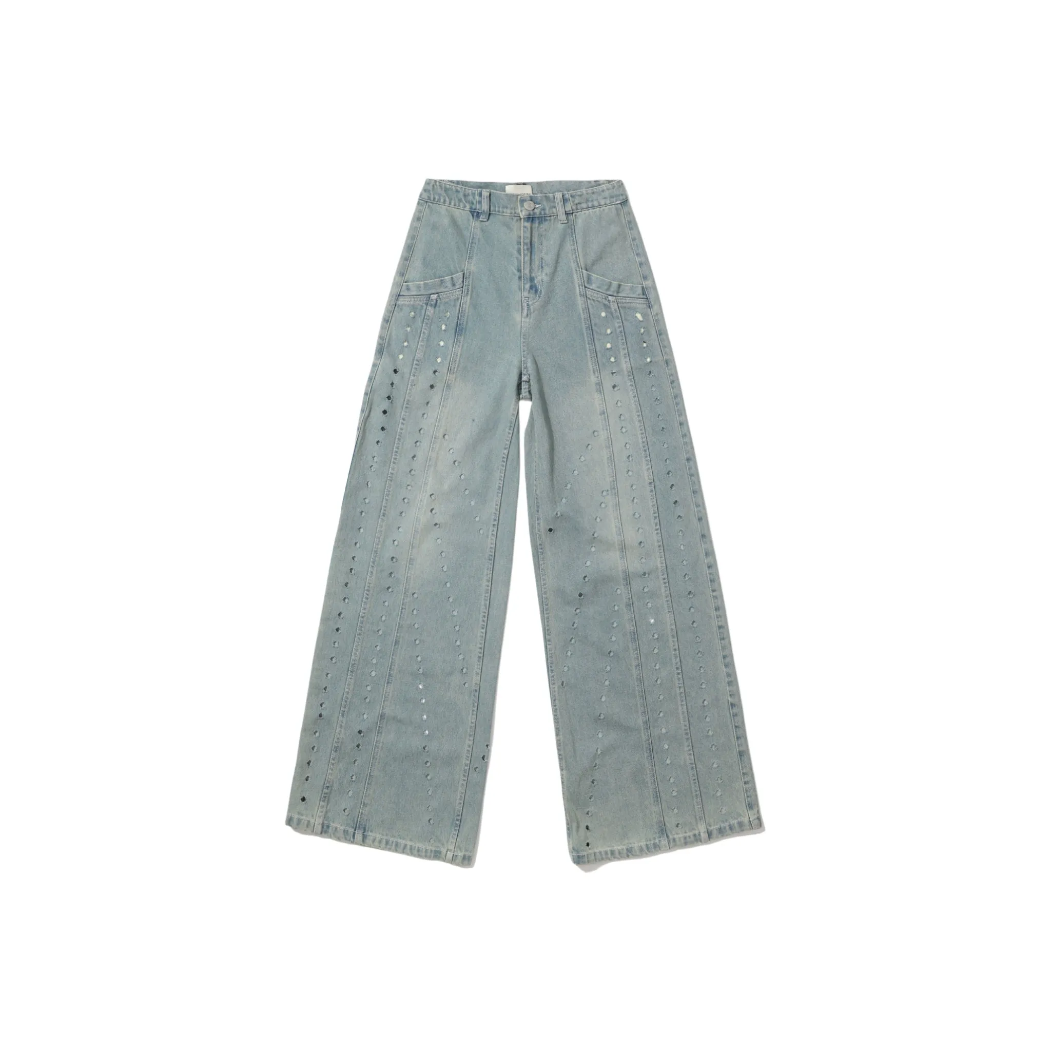 Blue Distressed Jeans with Dissected Lines