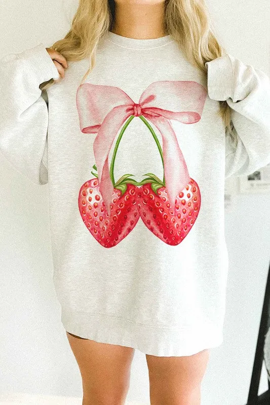 COQUETTE STRAWBERRY RIBBON OVERSIZED SWEATSHIRT