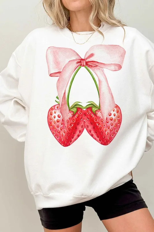 COQUETTE STRAWBERRY RIBBON OVERSIZED SWEATSHIRT