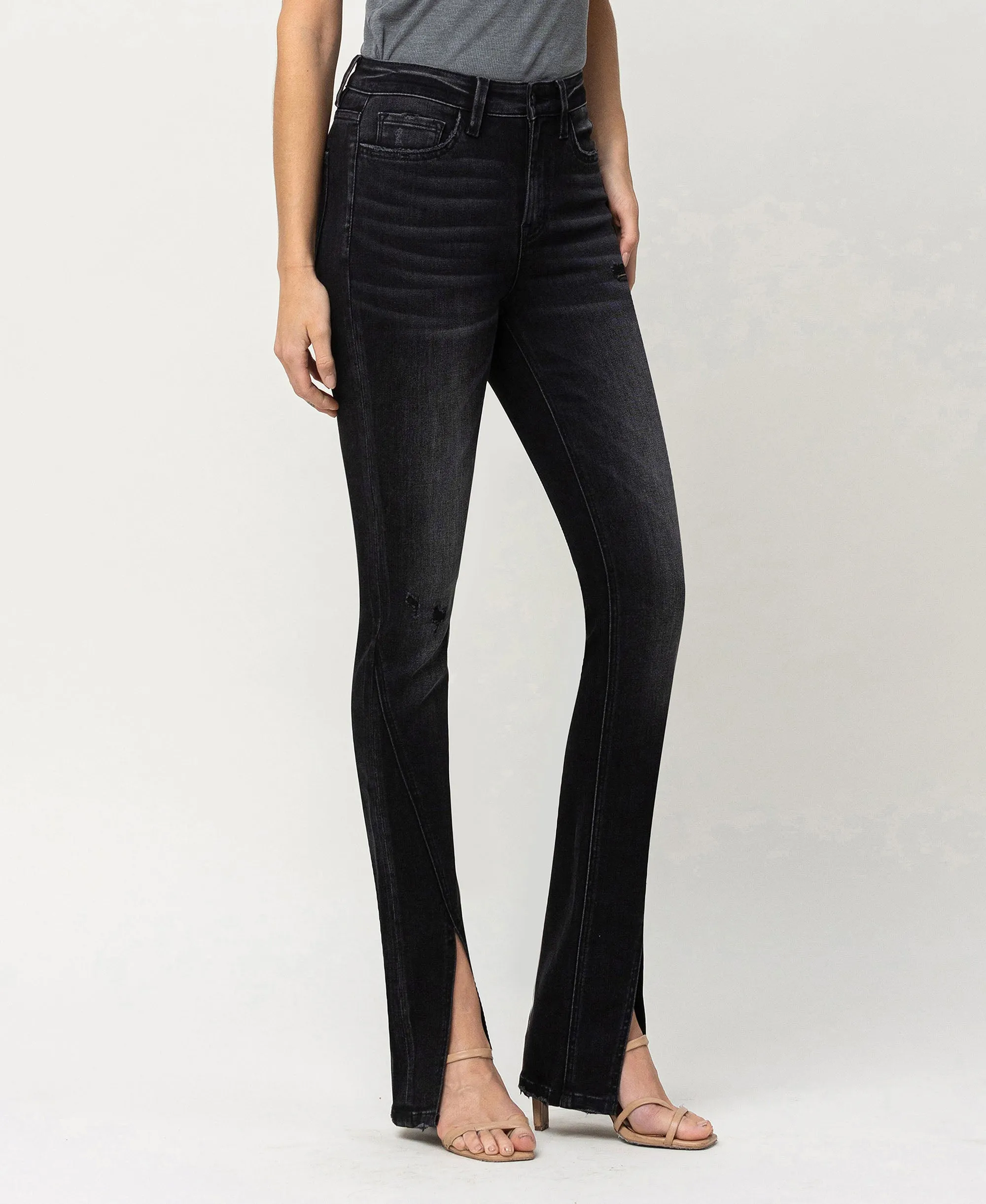 Crocus - High Rise Slit Hem Slim Bootcut Jeans