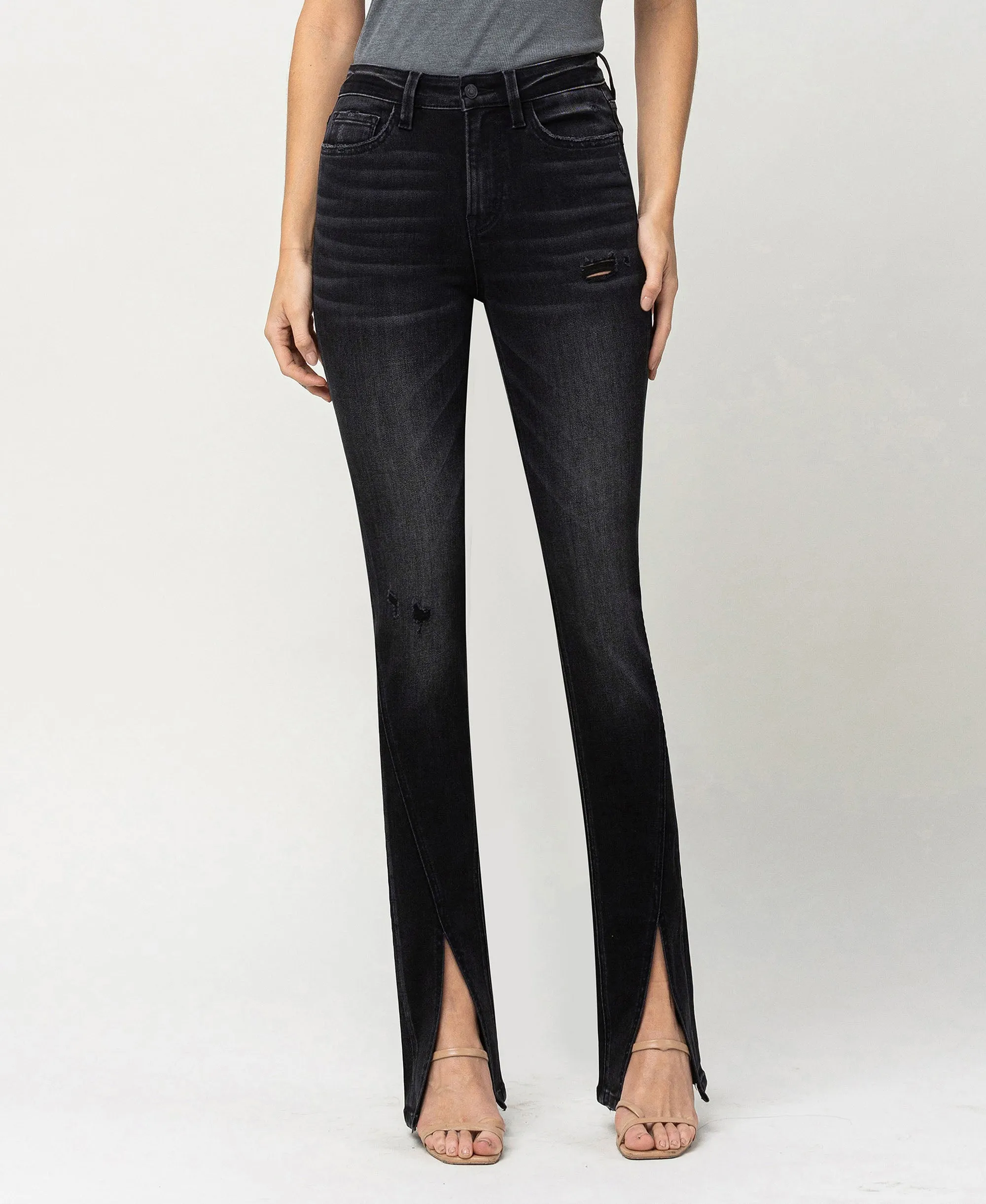 Crocus - High Rise Slit Hem Slim Bootcut Jeans