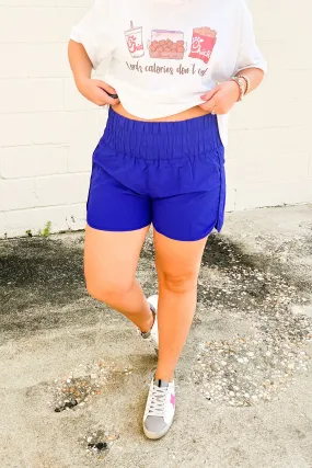 DEAL | Nicole Smocked Athletic Shorts, Royal Blue