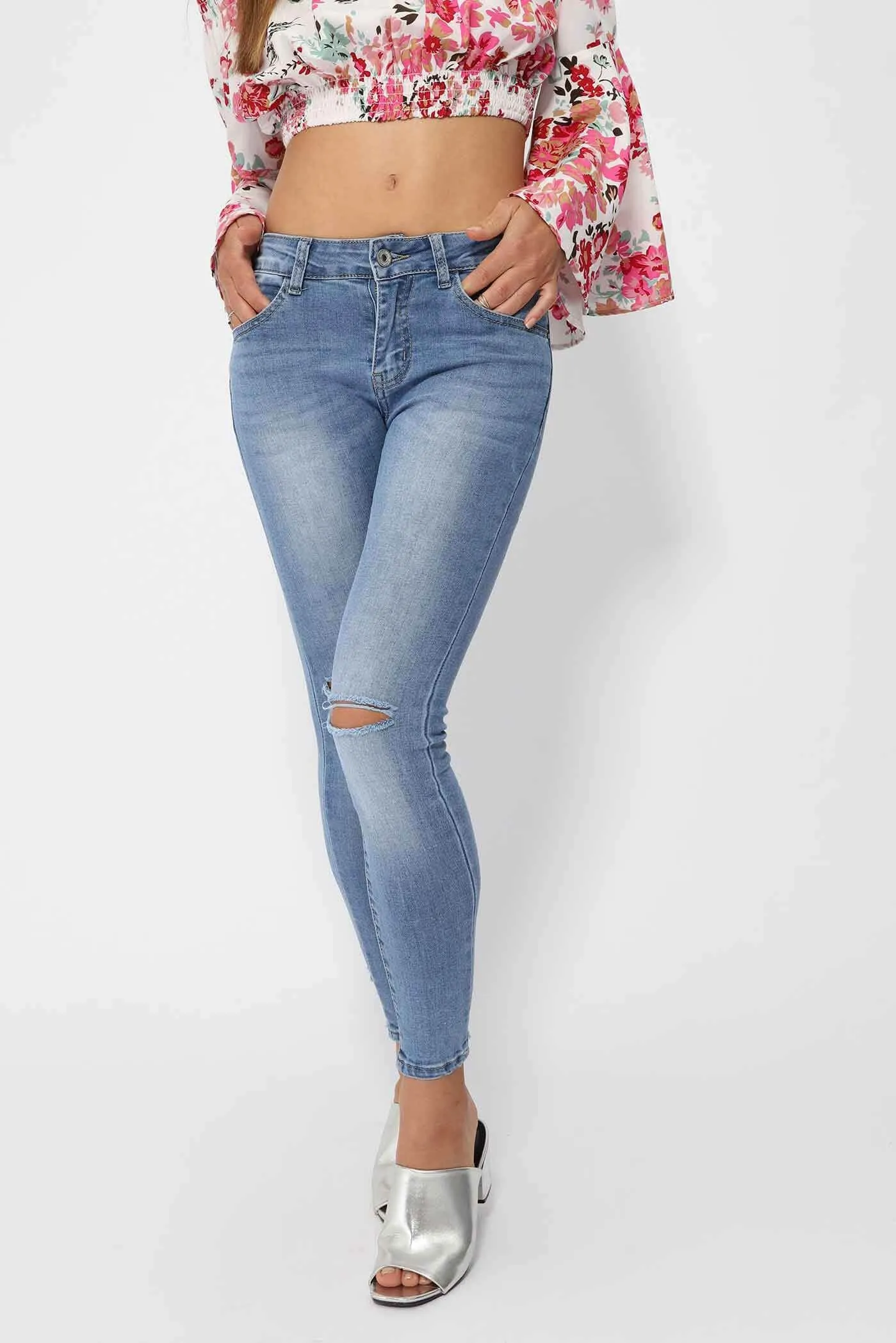 Denim Blue Distressed Skinny Jeans