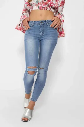 Denim Blue Distressed Skinny Jeans