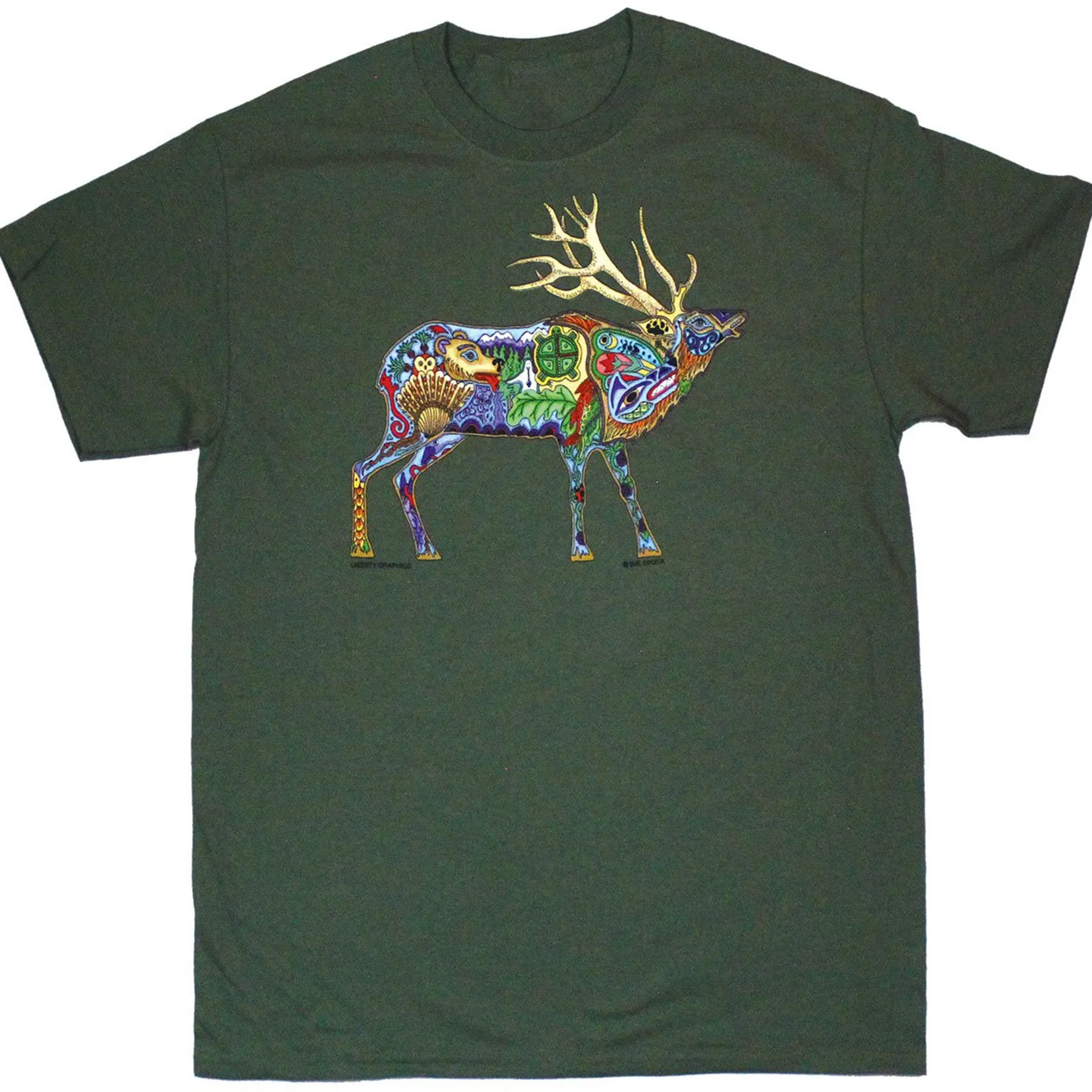 Earth Art Elk Adult Olive Green T-shirt