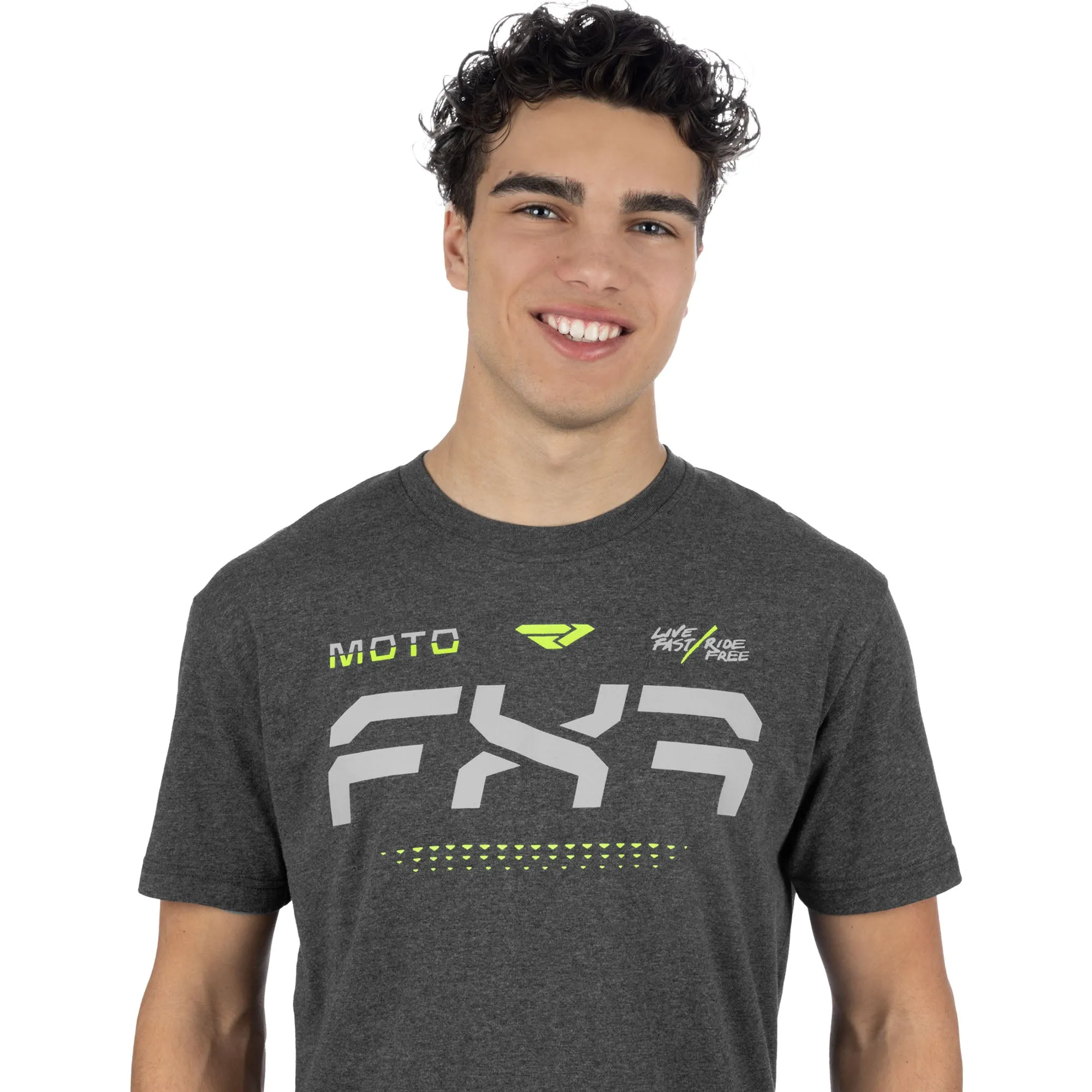 FXR Moto Premium T-Shirt Charcoal Heather/Hi-Vis Grey