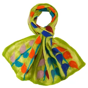 Green Hand Felted Leaf Design Scarf