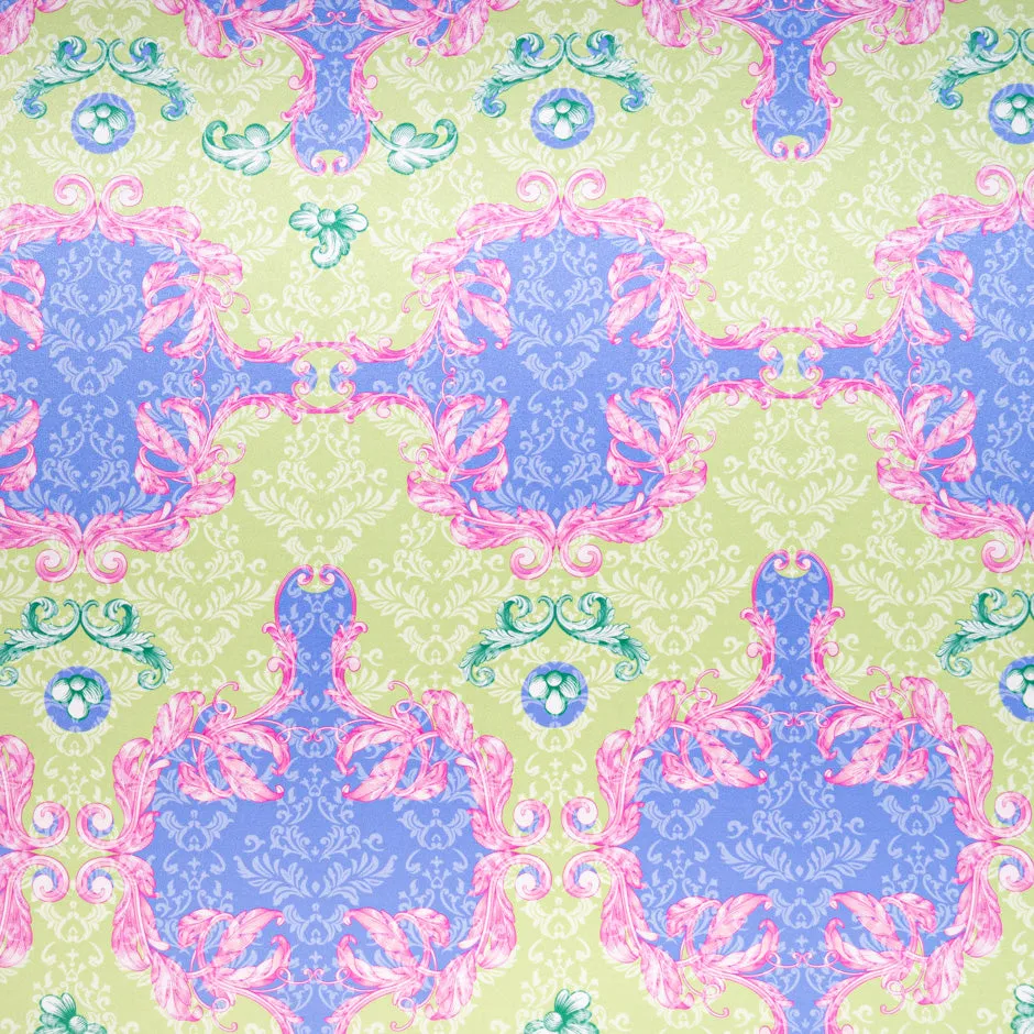 Green, Pink & Periwinkle Printed Silk Satin