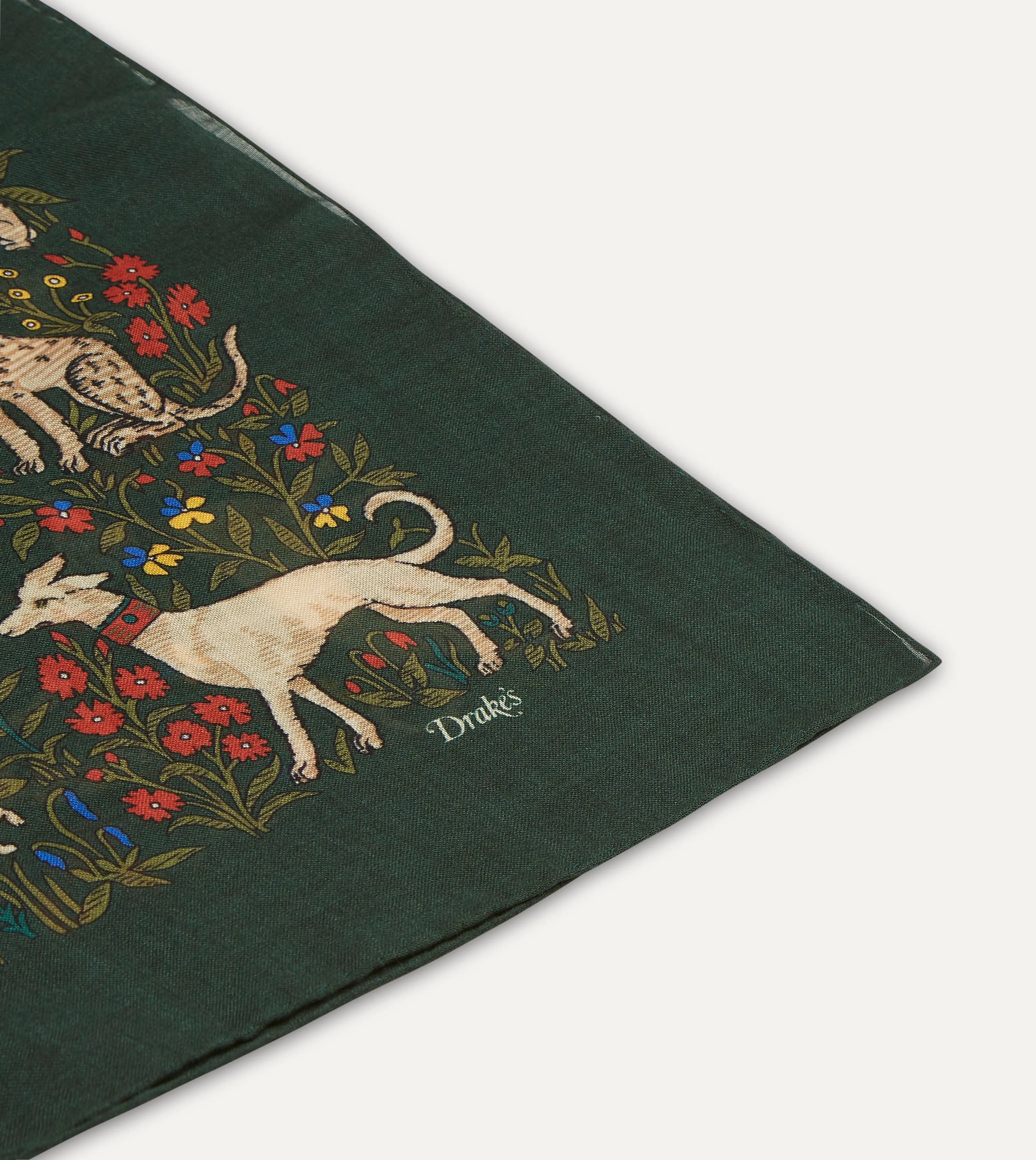 Green Unicorn Print Wool-Silk Square Scarf