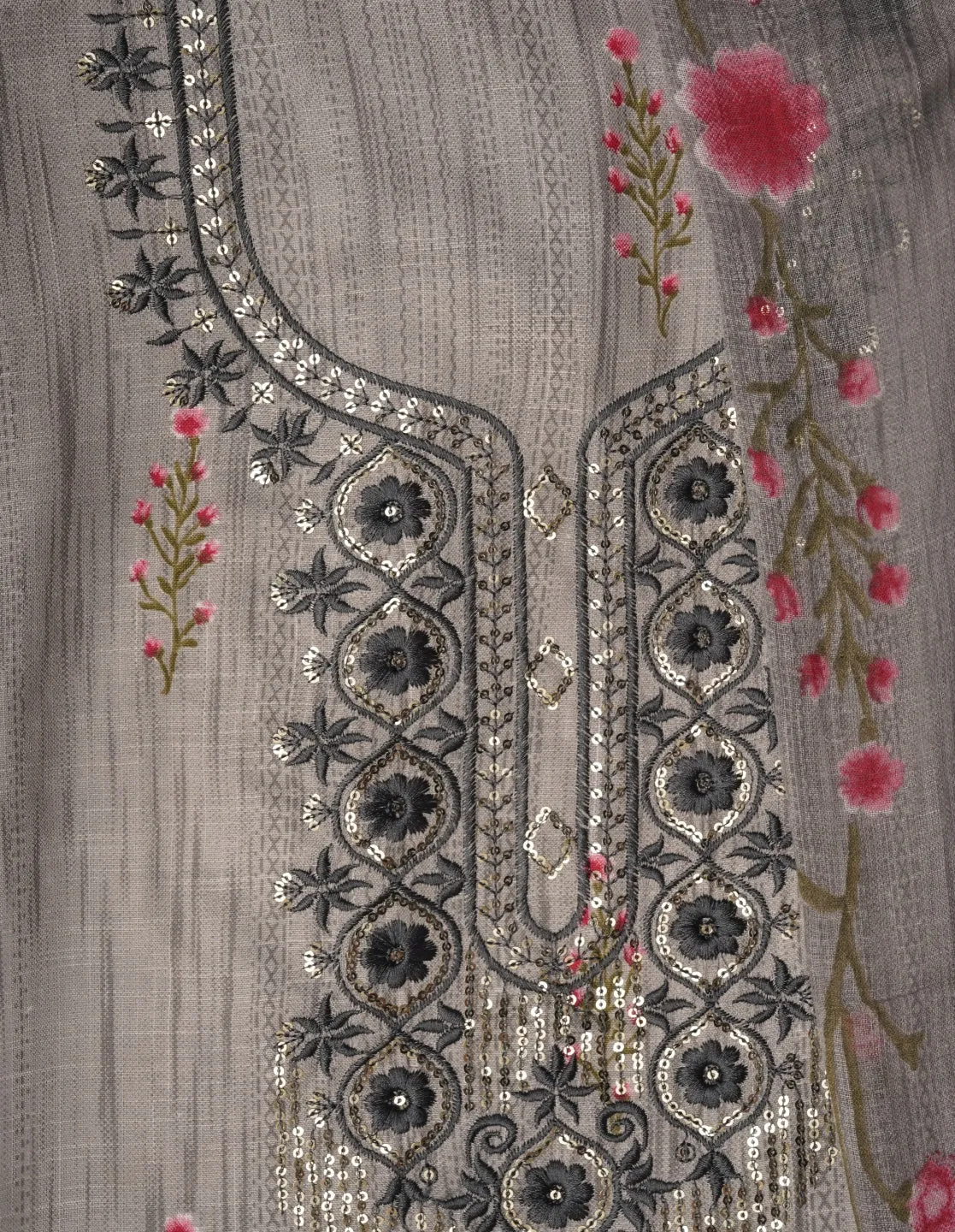 Grey Embroidered Pure Cotton Dress Material with Dupatta