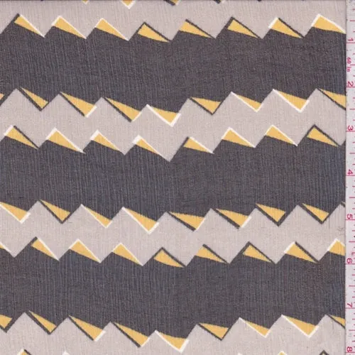 Grey/Black Zig Zag Stripe Crinkled Silk Chiffon Fabric