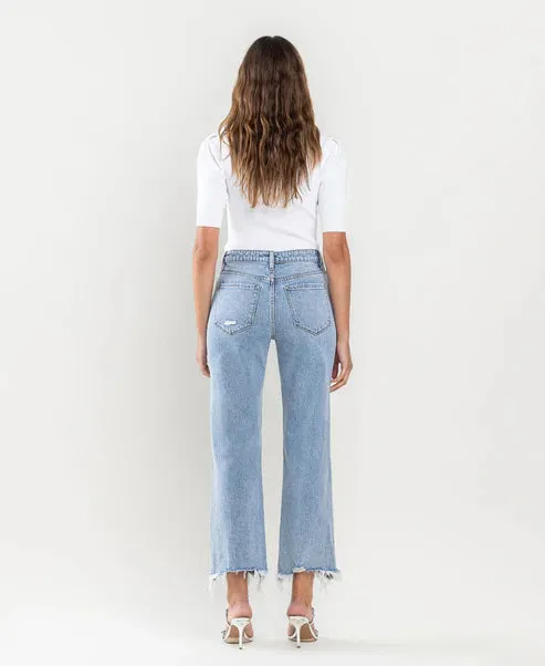 High Rise Distressed Hem Crop Dad Jean