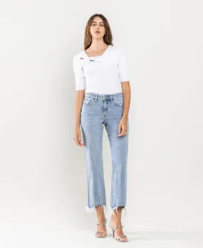 High Rise Distressed Hem Crop Dad Jean