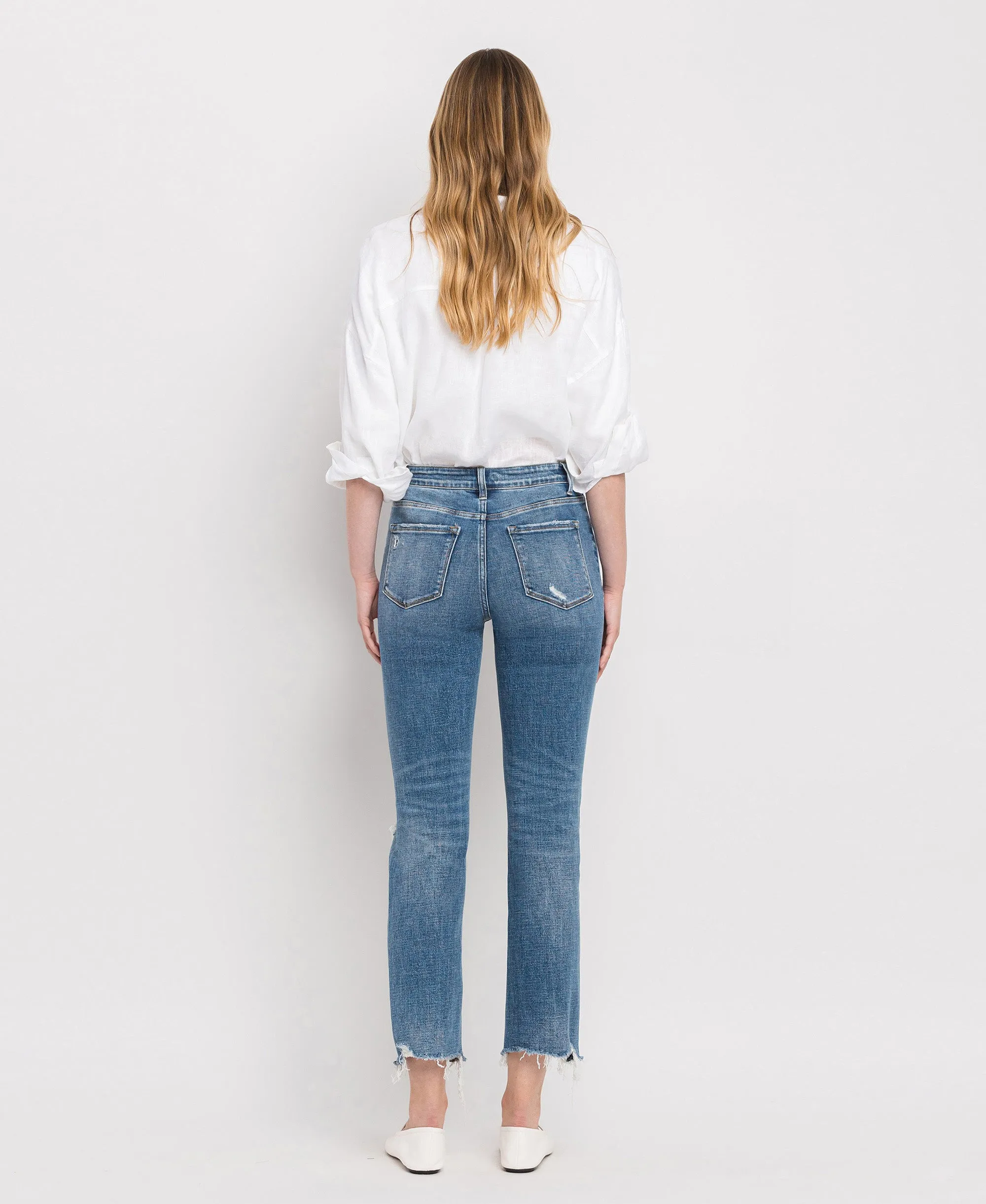 Holly - High Rise Distressed Hem Slim Straight Jeans