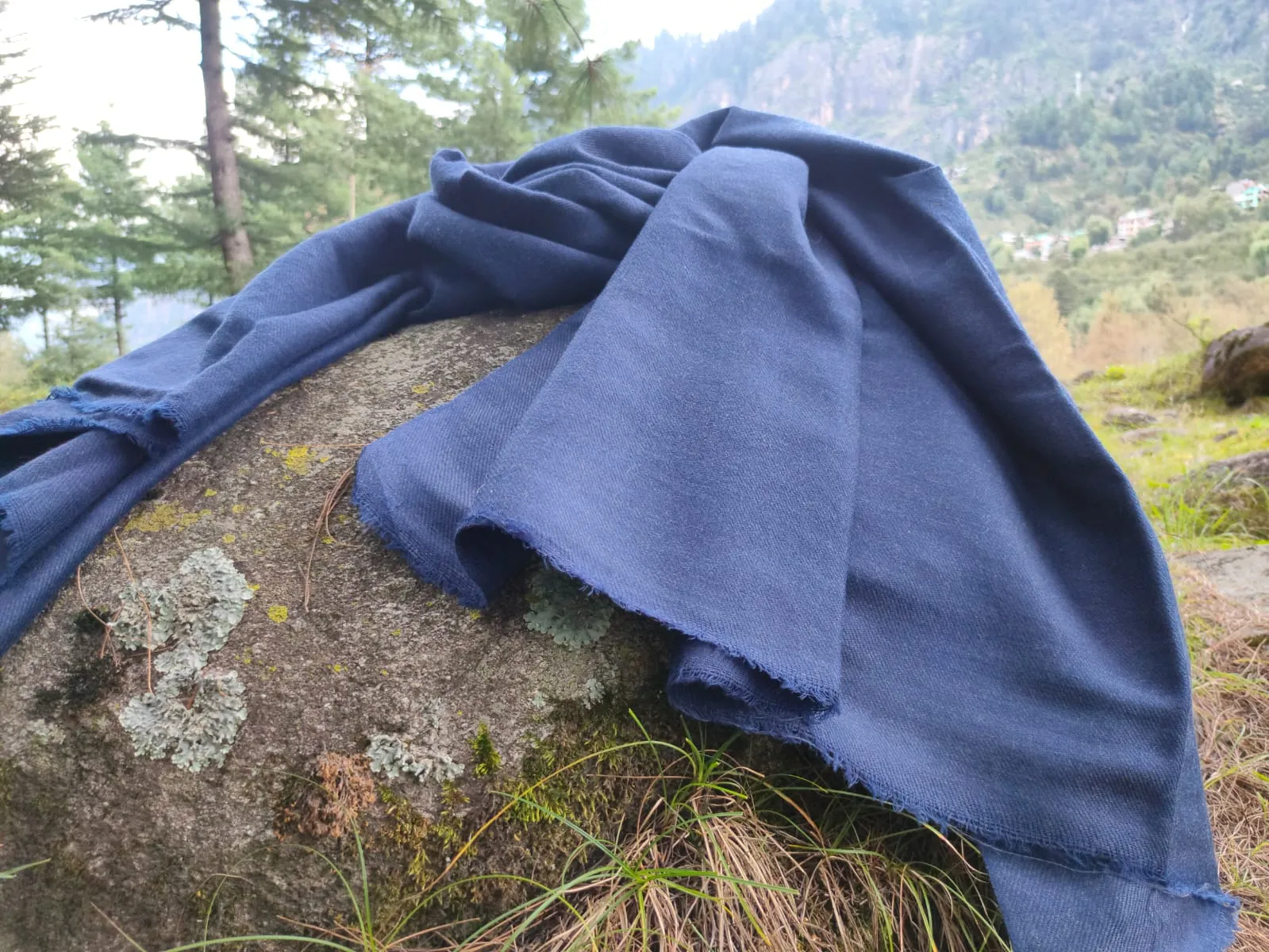 Indigo dyed yak & merino blend scarf