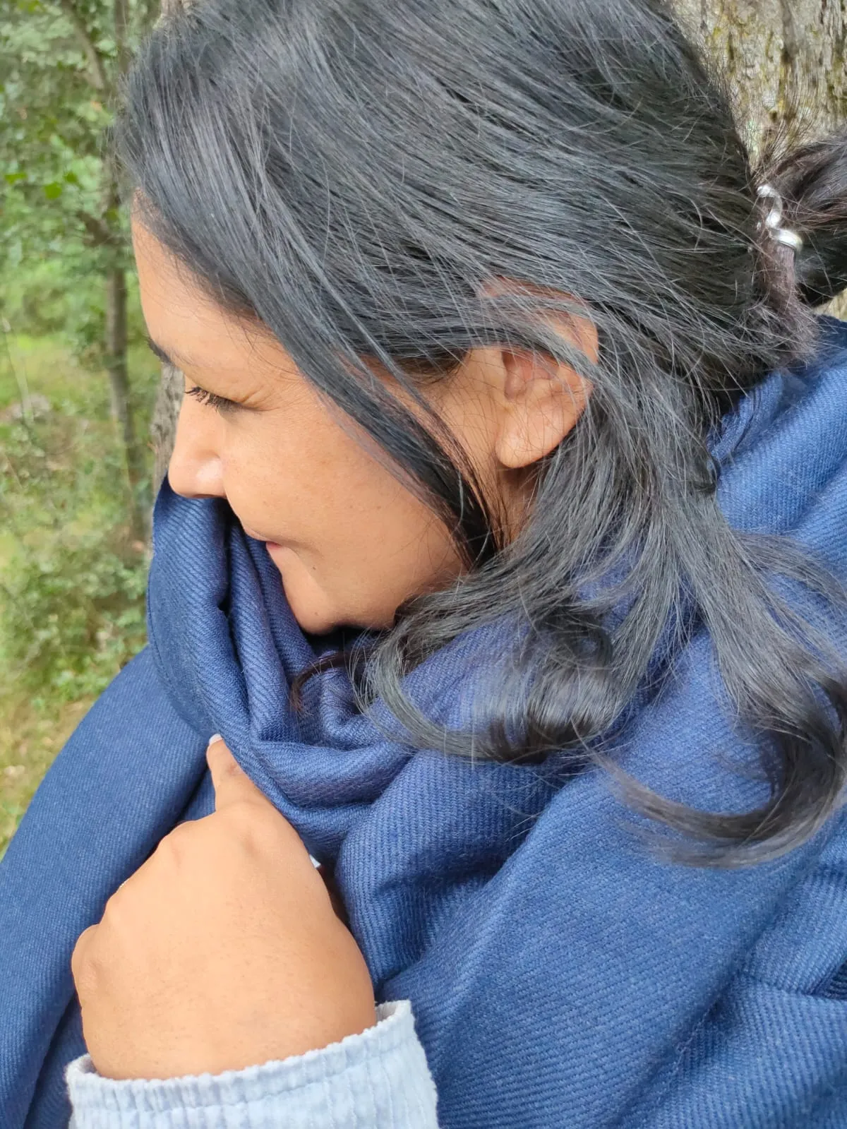 Indigo dyed yak & merino blend scarf