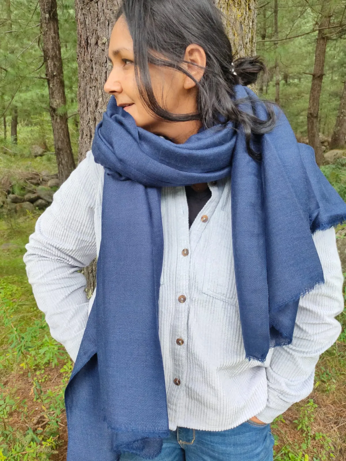 Indigo dyed yak & merino blend scarf