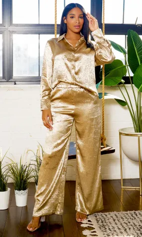 Jacquard  Pants Set- Gold FINAL SALE