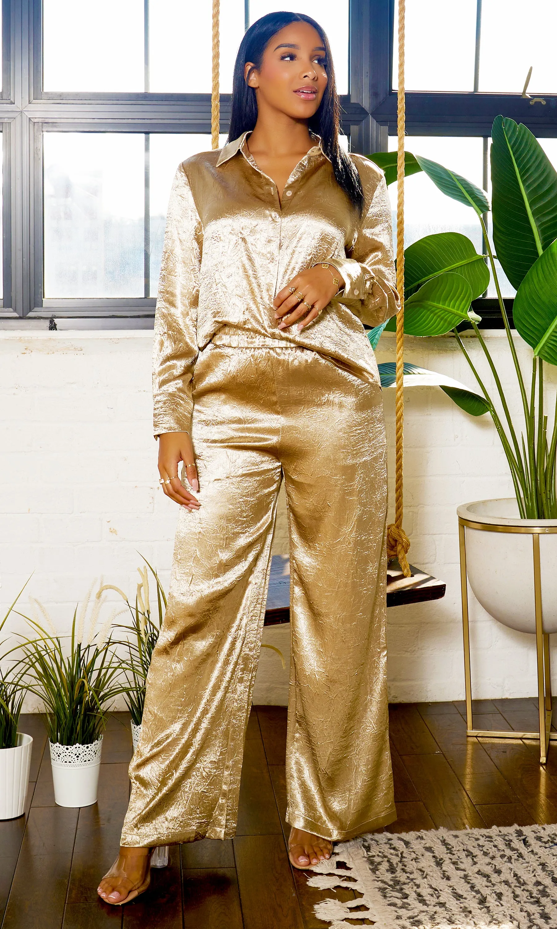 Jacquard  Pants Set- Gold FINAL SALE