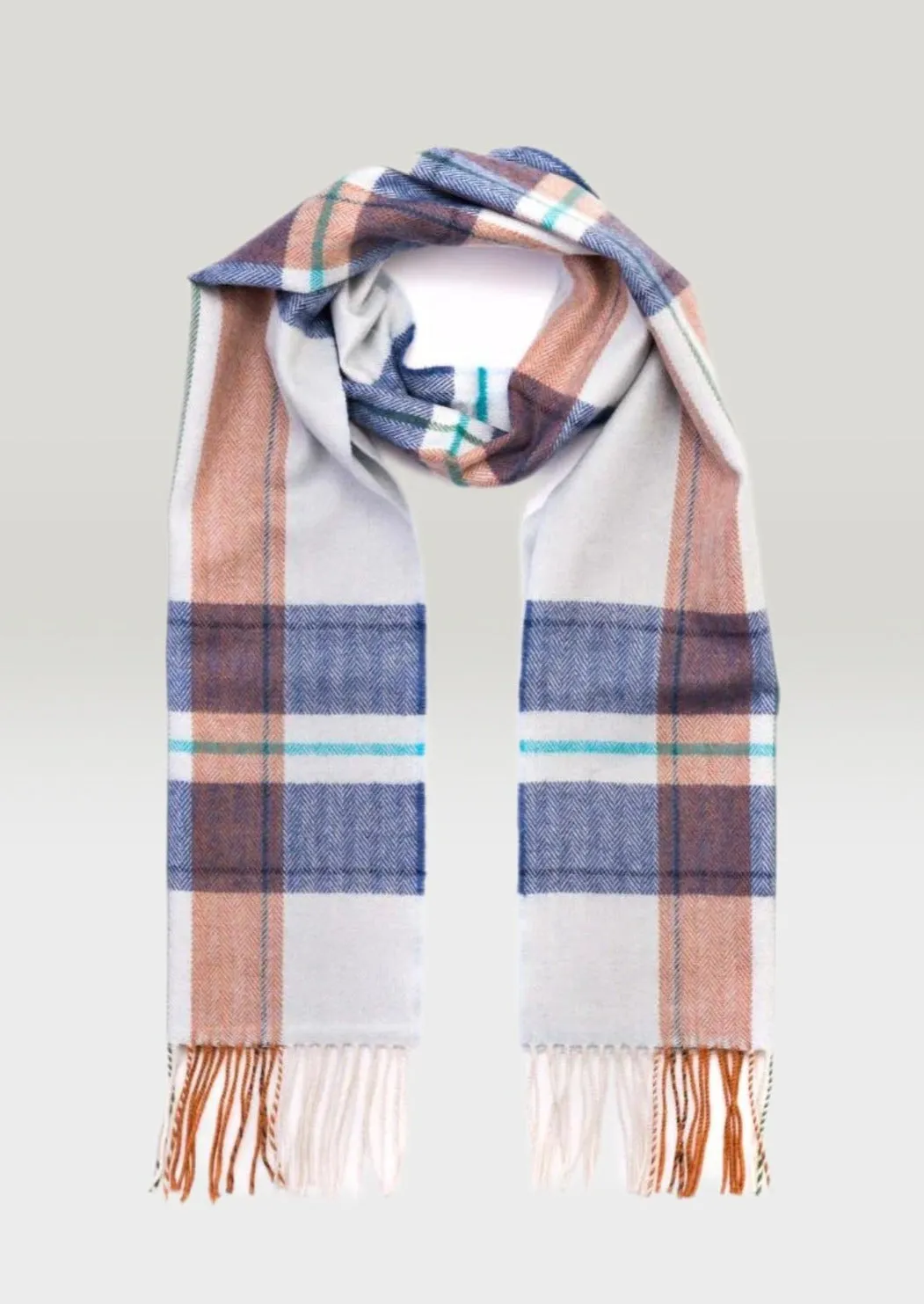 John Hanly Merino Scarf | Blue Rust Check