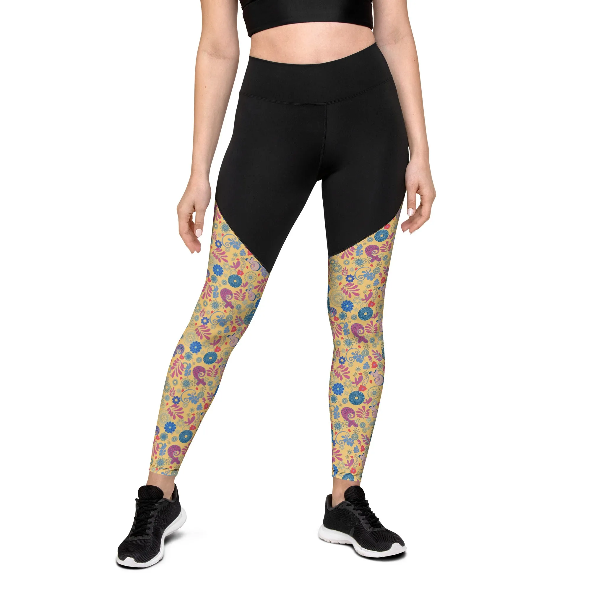 Mint Buds in a field o beigie Sports Leggings