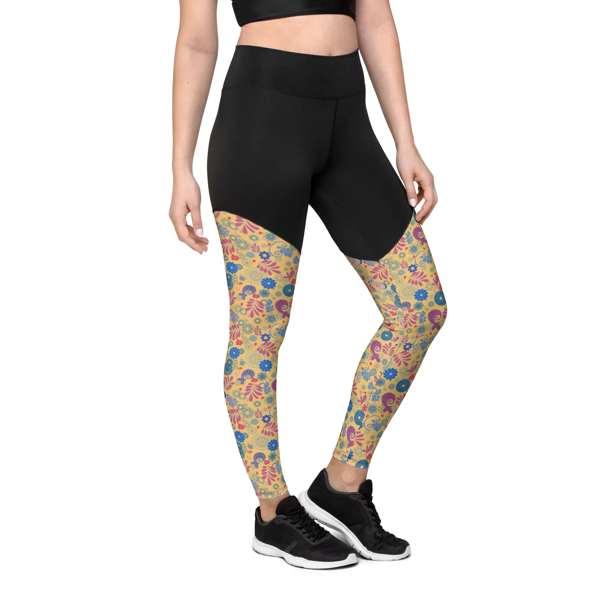 Mint Buds in a field o beigie Sports Leggings