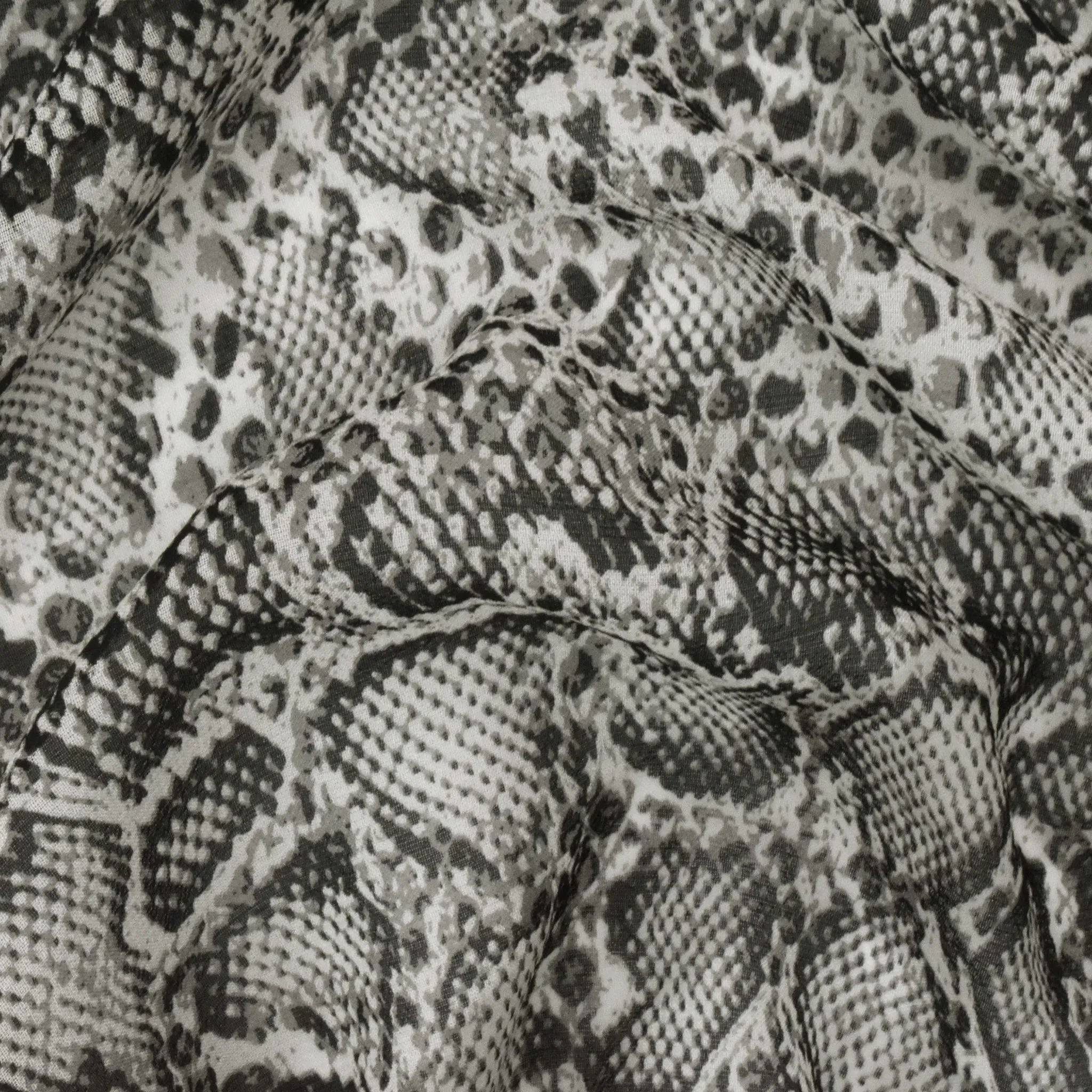 Moody Black- Gray-Ivory Reptile Pattern Printed Silk Chiffon Fabric