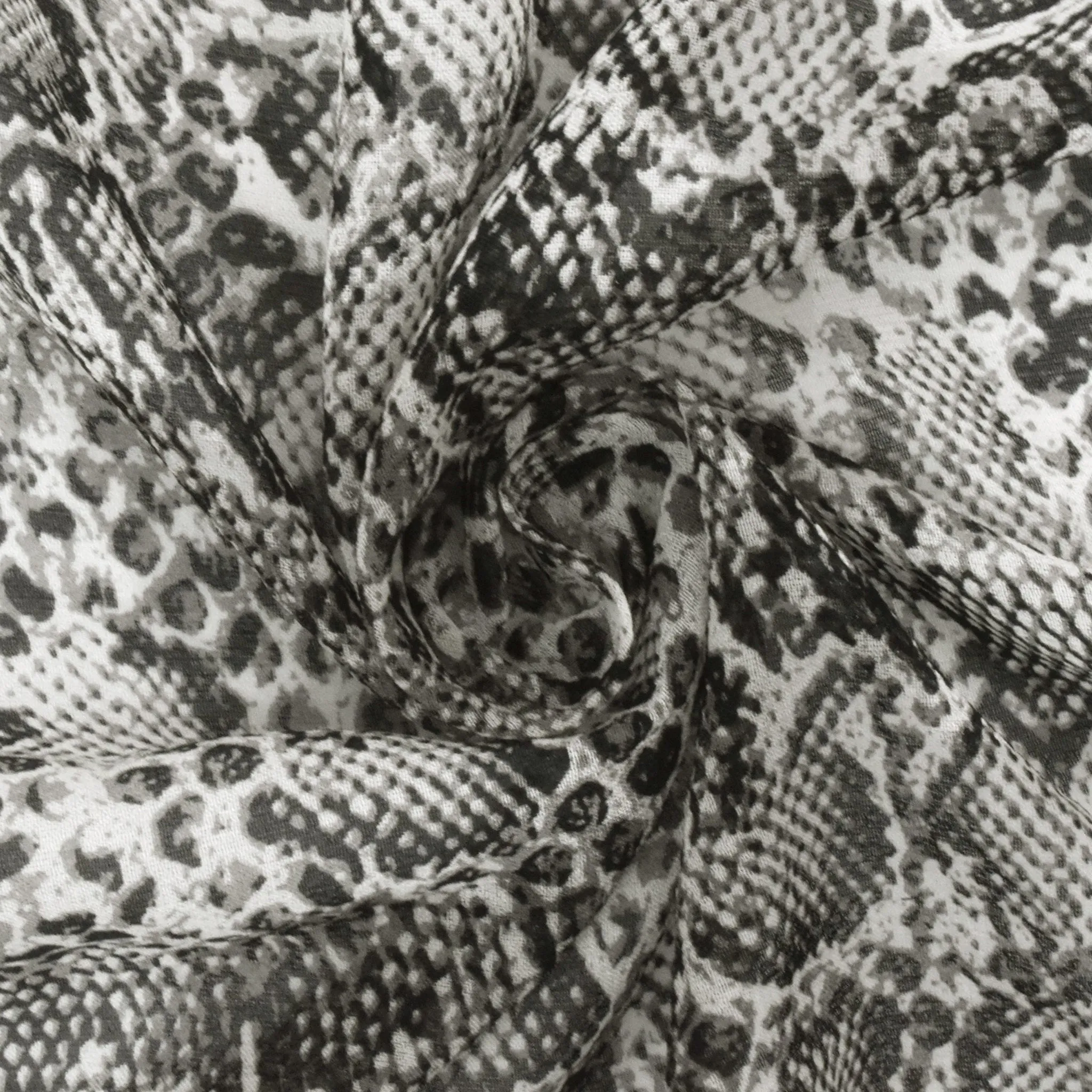 Moody Black- Gray-Ivory Reptile Pattern Printed Silk Chiffon Fabric