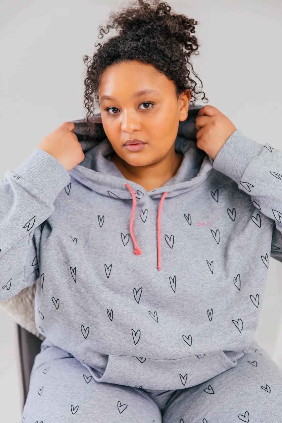 O&F Heart Print Oversized Hoodie