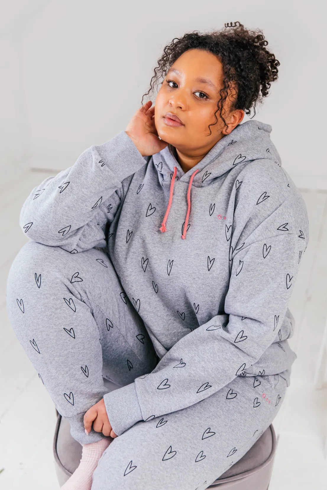 O&F Heart Print Oversized Hoodie