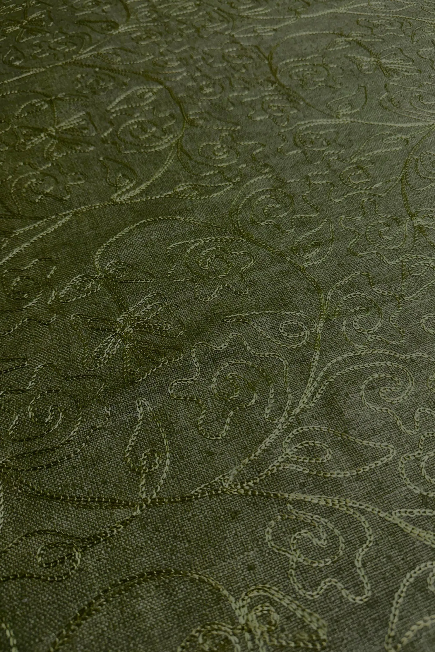 Olive Green Embroidered Silk Linen MEMT-018-4