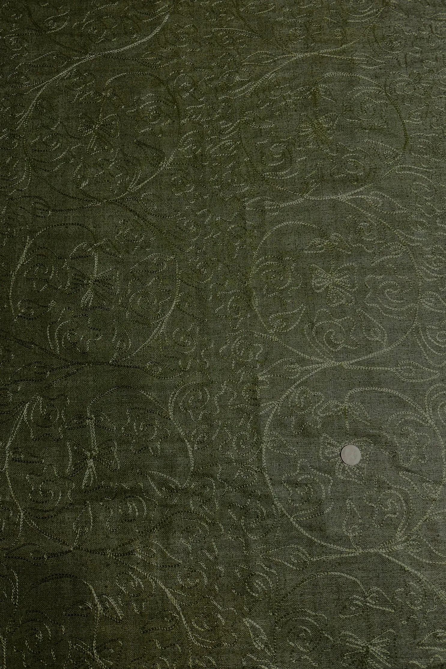 Olive Green Embroidered Silk Linen MEMT-018-4