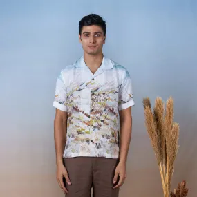 Printed Linen Shirt | Unisex | Hand-Painted | Blue