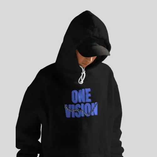 "One Vision" Relaxed Fit Black Hoodie for Men By Demon Wear