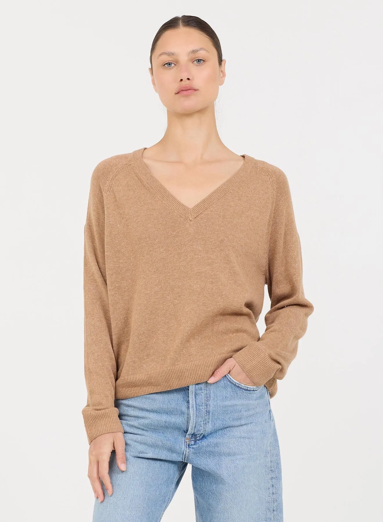 Sloane Linen Vneck - Fawn