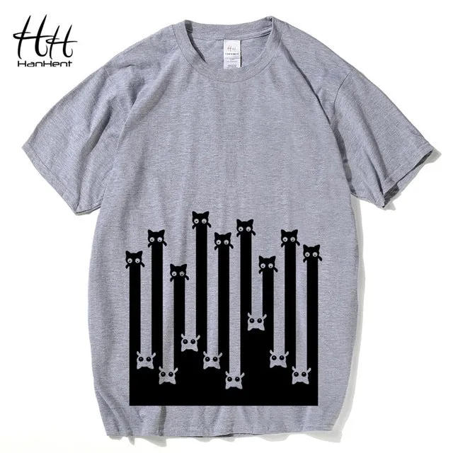 T-shirts HANHENT Creative Cat Men Funny Printed Cotton Street wear Fashion Tee shirts Child like Animal Cute