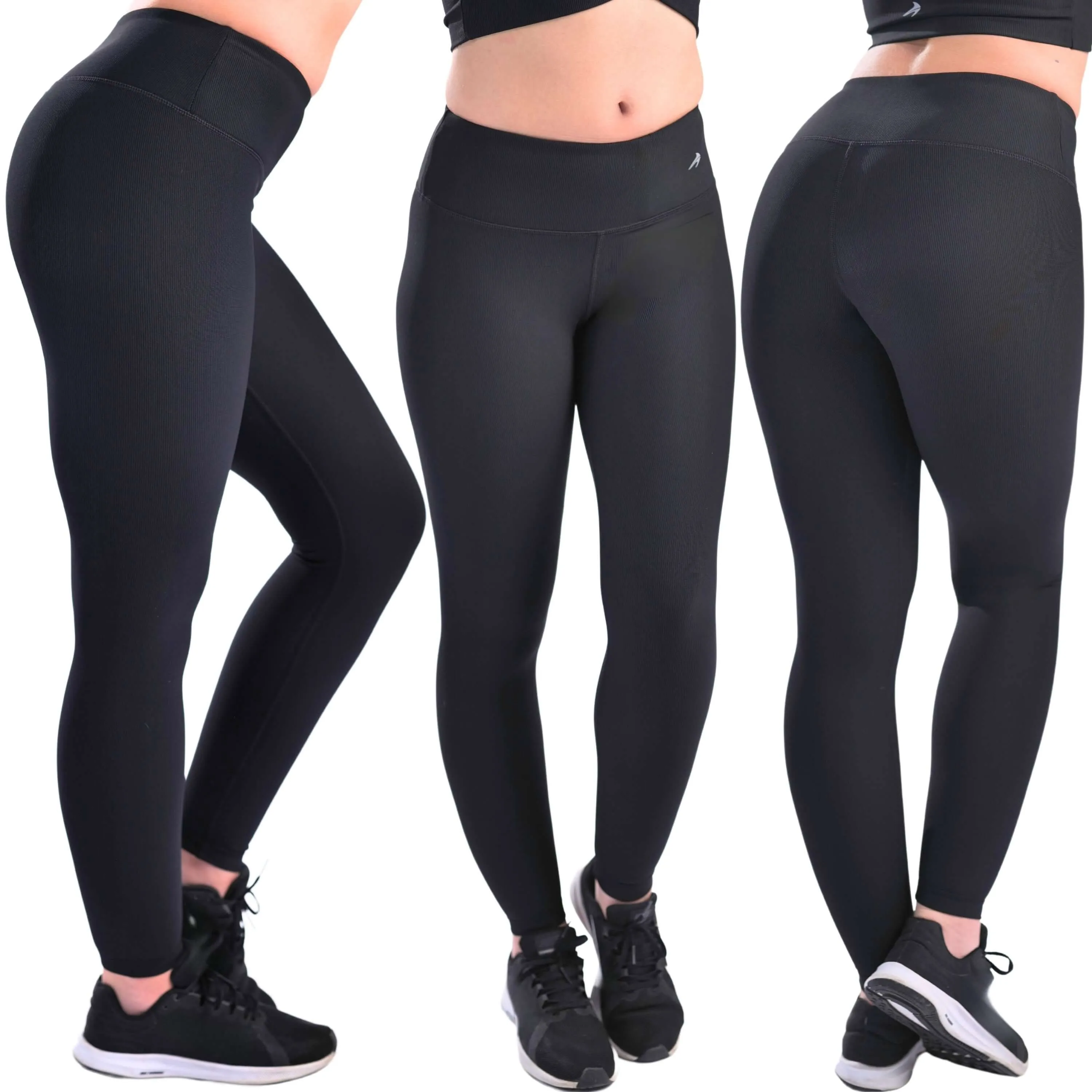 Women's Ribbed Compression Leggings - Black